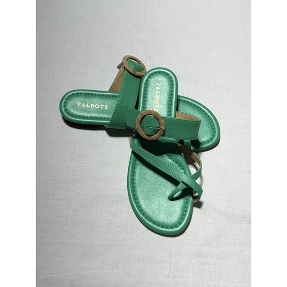 Talbots Shoes - Talbots Gia Buckle Thong Sandals Green Leather Cork Ring Size 7